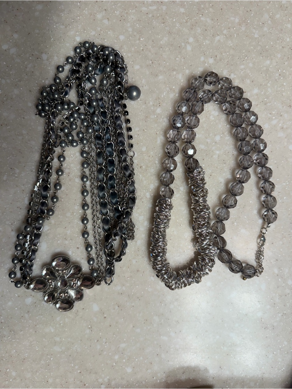 Ann Taylor Gray and Silver Multi-Strand Necklace Set